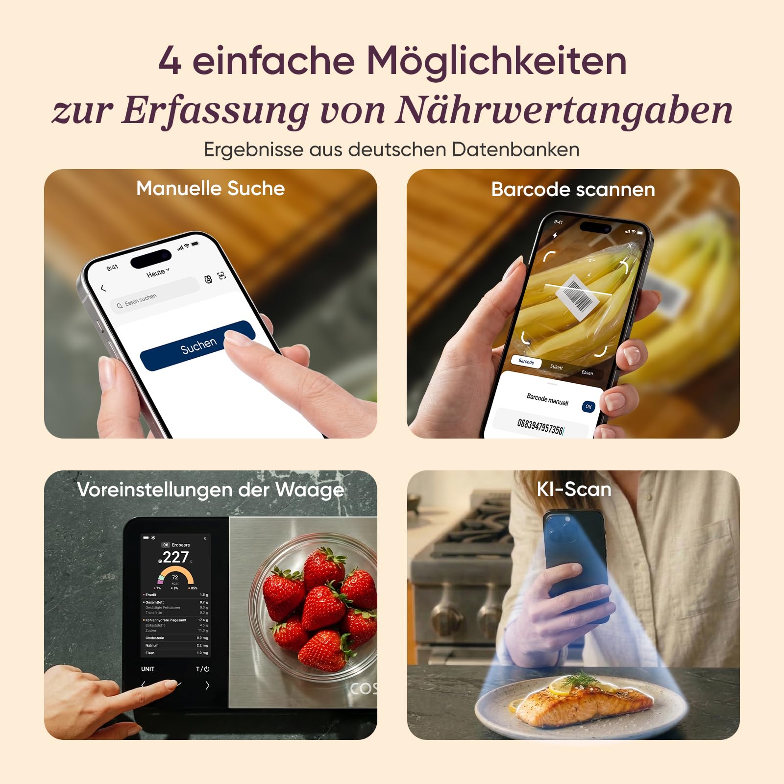 Cosori Küchenwaage digital Ernährungswaage-App,Offline-Modus,USB aufladbar