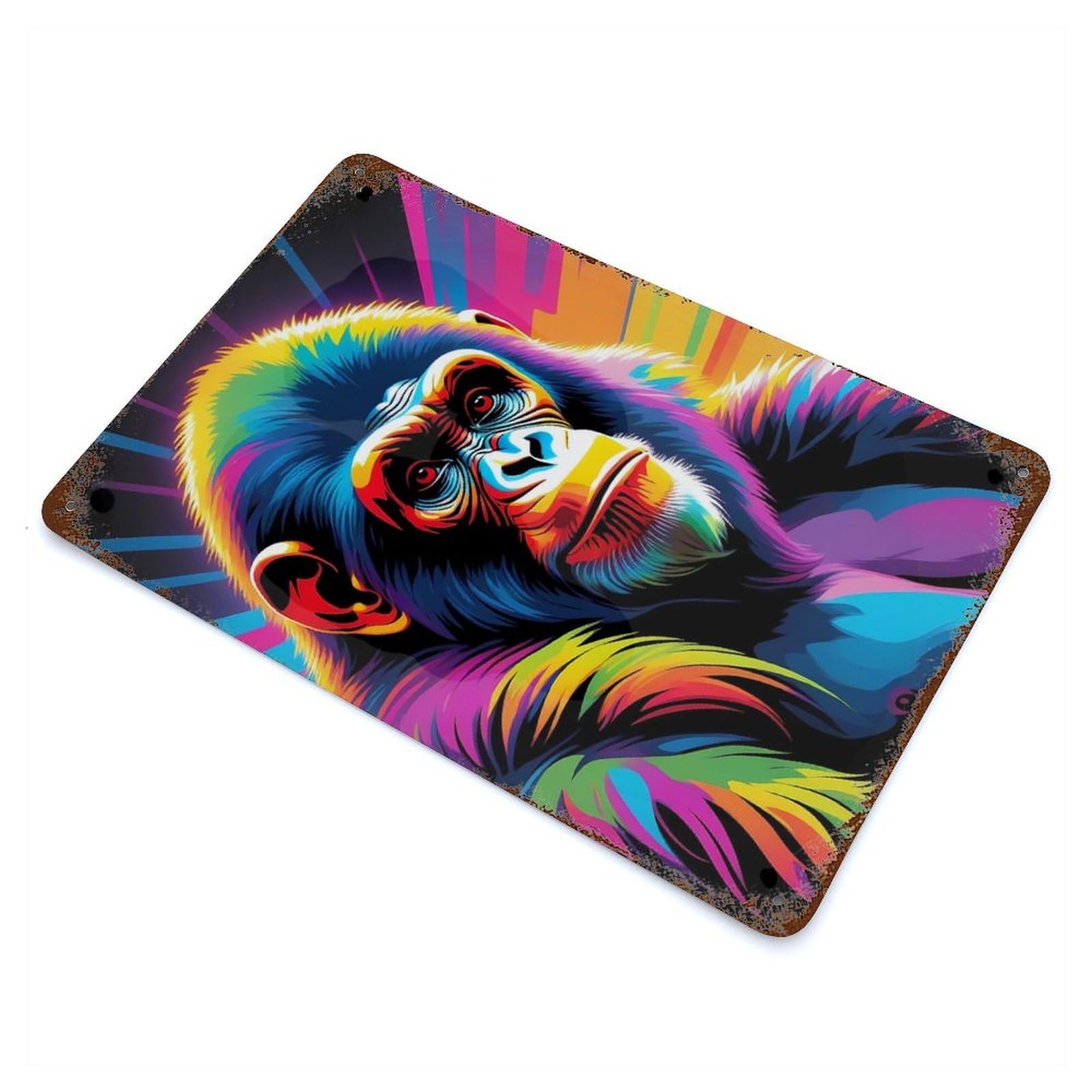 Psychedelic Ape Rust Effect Tin Sign 11.8"x7.9", Ideal for Farmhouse, Kitchen And Entryway Decor