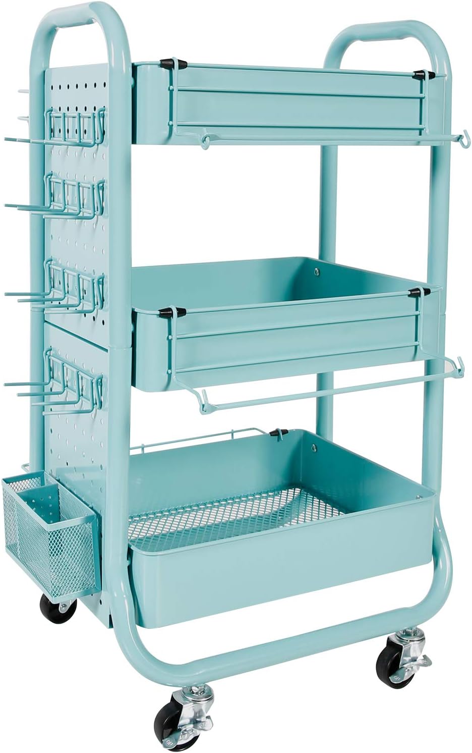 Recollections Gramercy Cart, Teal – 3 Tier Rolling Cart with 10 Storage Accessories for Craft Storage and More