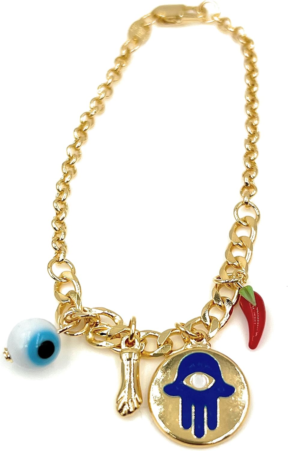 Gold Filled Hamsa Evil Eye Lucky Bracelet for Women "7.5 Inches" Length Good Fortune Jewelry