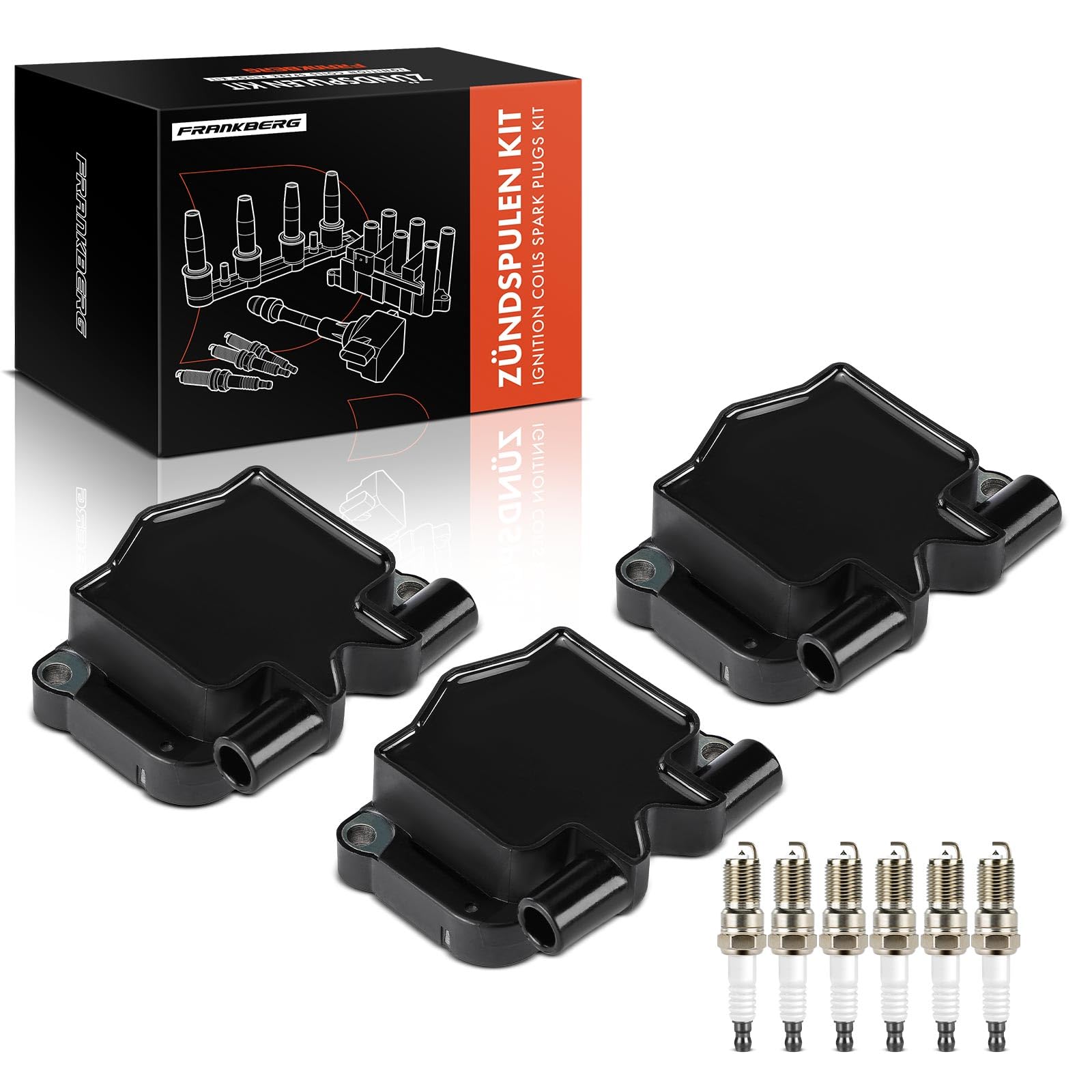 Frankberg 3 bobine di accensione + 6 candele per benzina 0001587703 | Compatibile con: R.o.a.d.s.t.e.r Coupé 452, Cabrio 450, Fortwo Cabrio 450, R.o.a.d.s.t.e.r 452, Fortwo Coupé 450