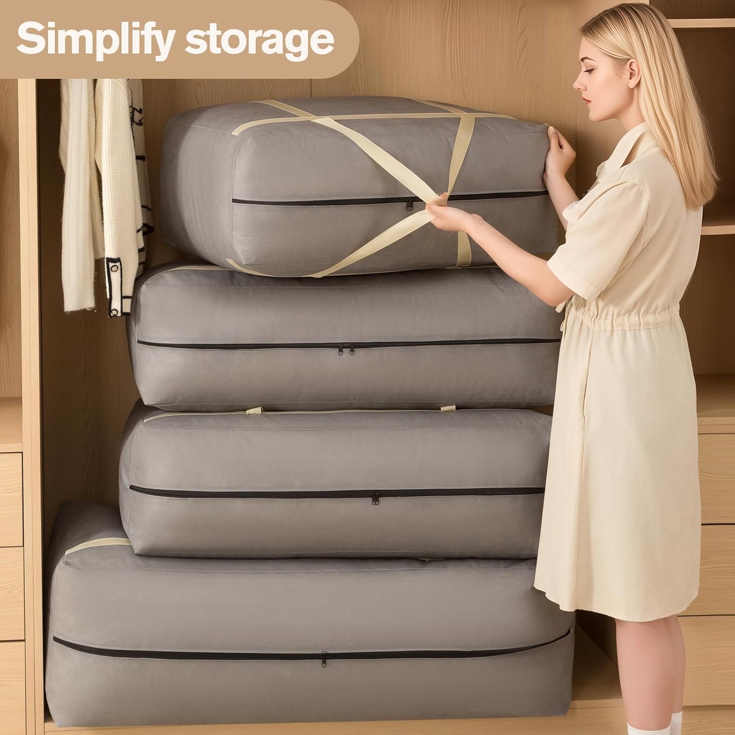 Foldable Clothes Storage Bags, Gray, Ultra Sturdy Design with Zipper Closure, Dustproof (brown, 6Pack*230L)