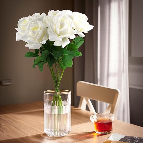 Miniatura 43 de Eyamumo Flores falsas, rosas artificiales de seda sintética al tacto real para decoración de bricolaje, fiesta de boda, decoración de oficina