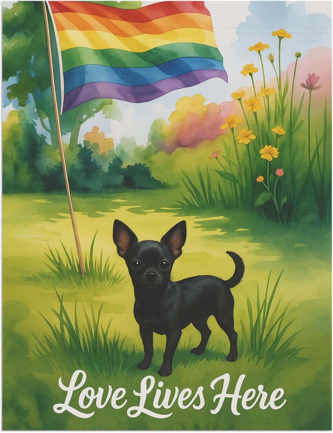 PUDDINFLAGS Garden Flag, LGBTQ+ Pride Brown Chihuahua Banner, Ally Love, Rainbow House Decoration, Yard Art Housewarming