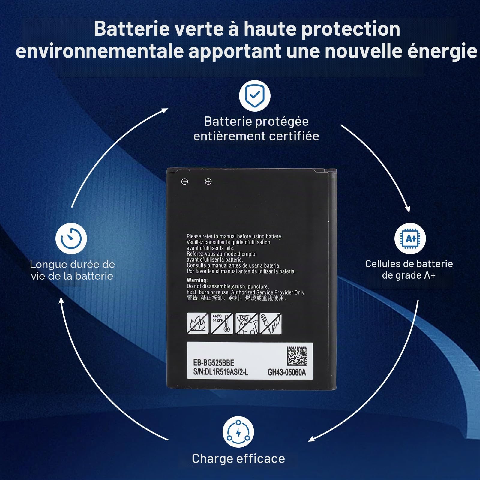 Batterie pour Samsung Galaxy Xcover 5, 3000mAh Batterie d'origine de Remplacement Samsung pour Galaxy Xcover 5 EB-BG525BBE, Cellule Li-ION Haute Densité