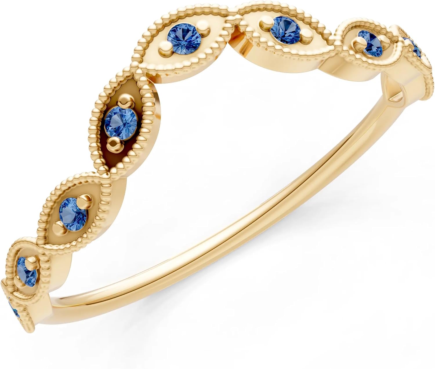 PEORA Round Cut London Blue Topaz Stackable Band Available in Solid 10K, 14K or 18K Ring – White, Yellow or Rose Gold