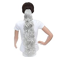Vista 7 de SWACC Extensiones de cola de caballo de 24 pulgadas de largo, rizos desordenados y desordenados, extensiones de cabello sintético con clip