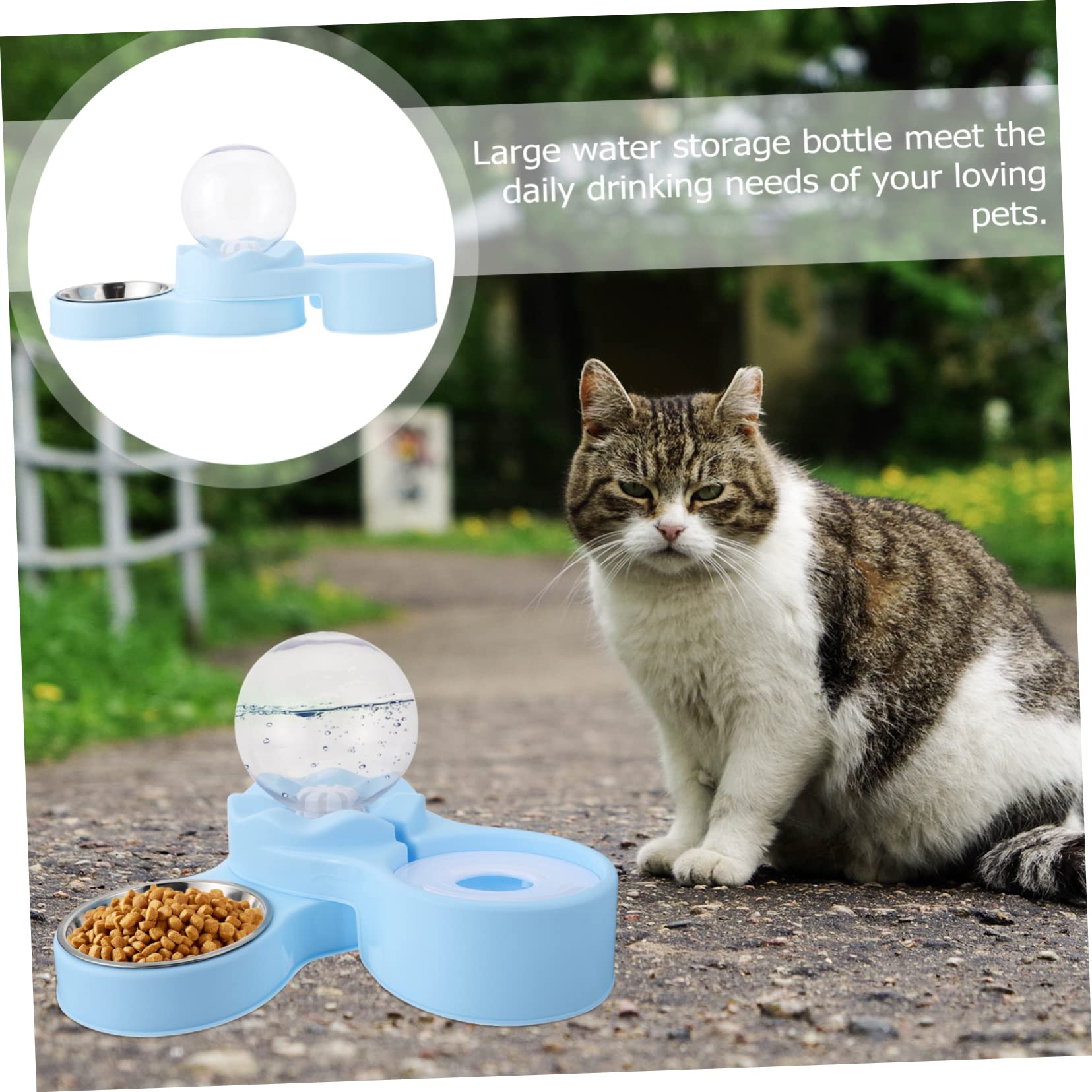 Distributeur D'eau pour Chat à Double Gamelle Bleu en P et Acier Inoxydable