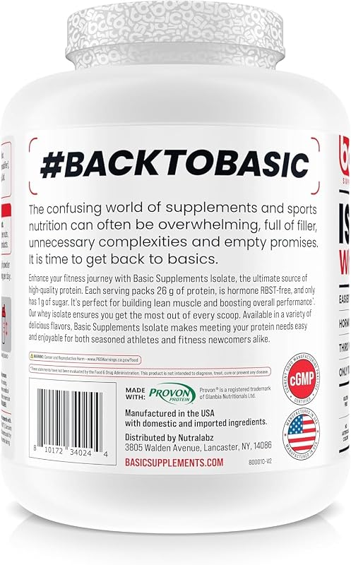 BASIC SUPPLEMENTS Basic Whey Protein Isolate, 26g Protein, 0g Fat, Gluten-Free, RBST-Free, Rapid Absorption, 110 Calories (5 Pound, Peanut Butter Cookie) image 3