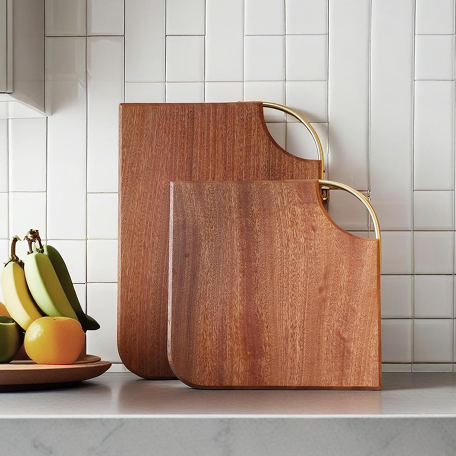 Tabla de cortar de madera para cocina con mango de latón, tablas de cortar de madera reversibles, tamaño mediano