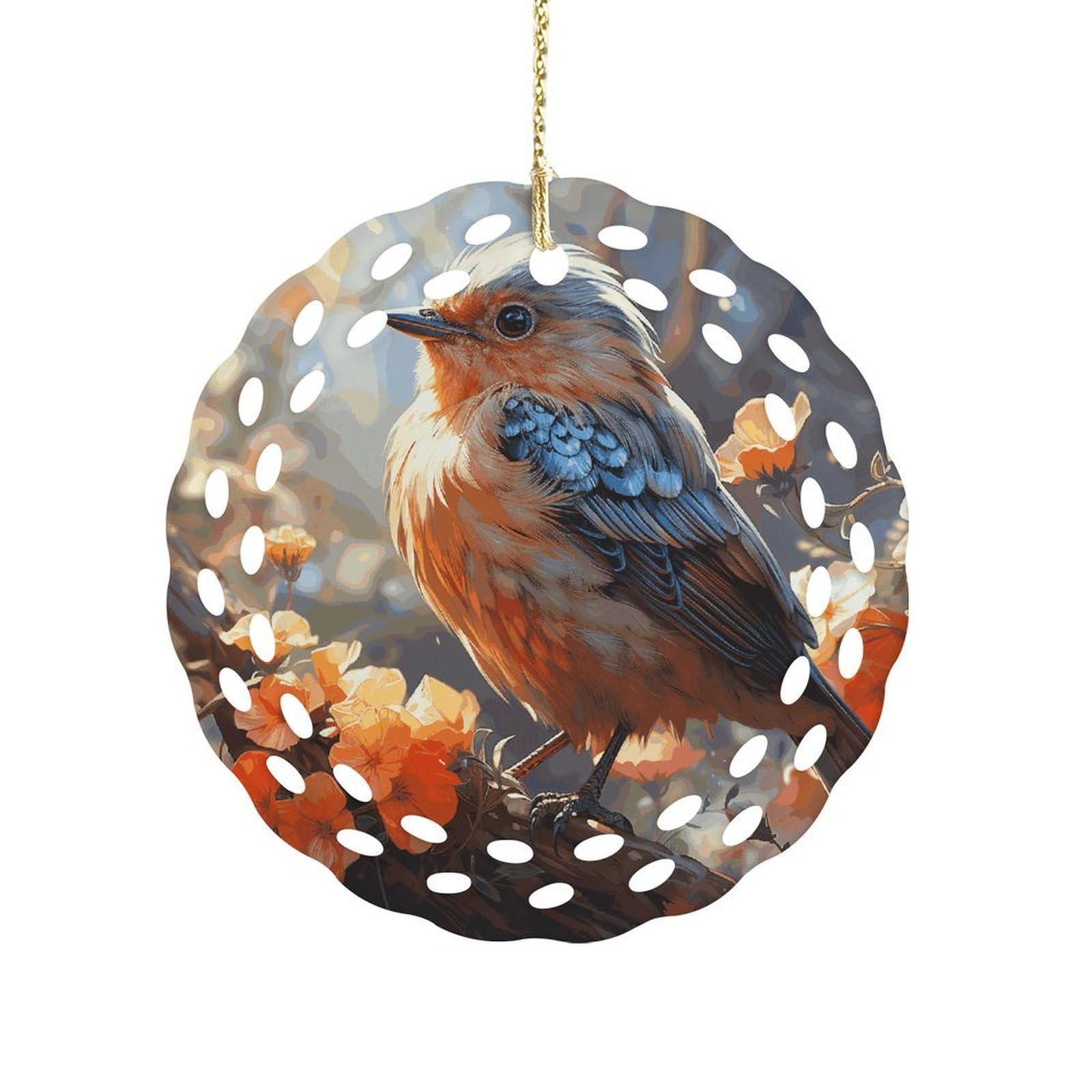 Fodpand Women's Style Flowers And Birds Ceramic Ornament For Home Decor 3.2" Round Tree Decoration Christmas Ornaments For Men Double-Sided Design