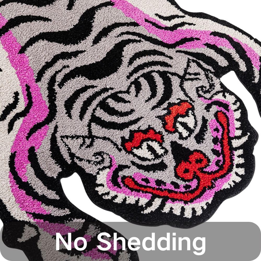 Alfombra capitoné de tigre tibetano de 5 x 3 pies para sala de estar, alfombras suaves y divertidas para dormitorio, alfombra lavable con respaldo antideslizante de TPR para decoración del hogar