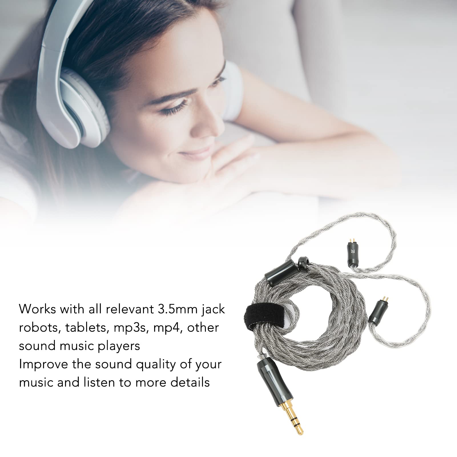 Cable de Repuesto para Auriculares, Trenzado Híbrido Detalle de Sonido Superior, Trenzado Planetario Escuche Más Detalles, Desorden de Balance Adecuado para Todos Los Reproductores de Música con Conec