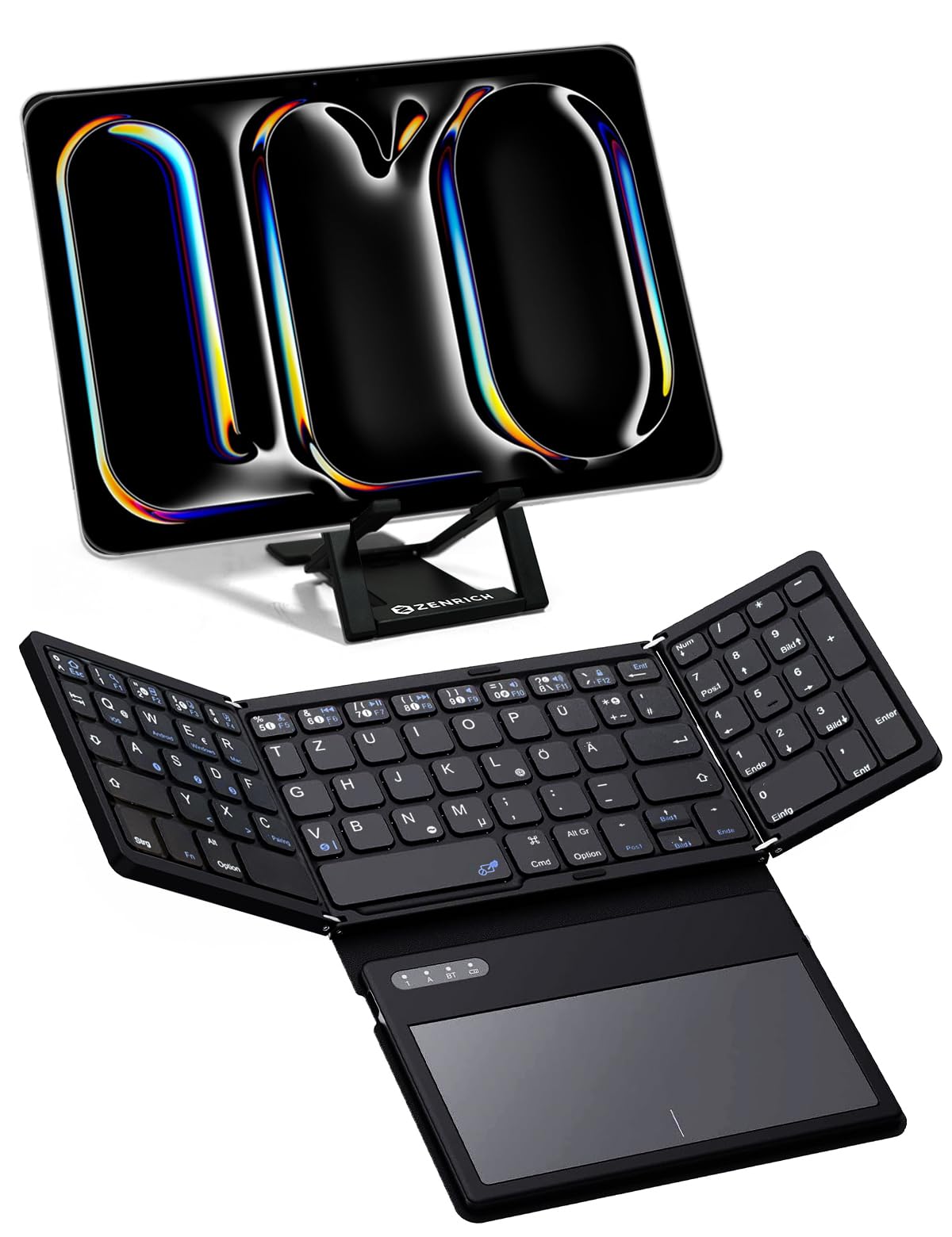 zenrich Bluetooth-Tastatur (QWERTZ) Faltbare kabellose mit Touchpad