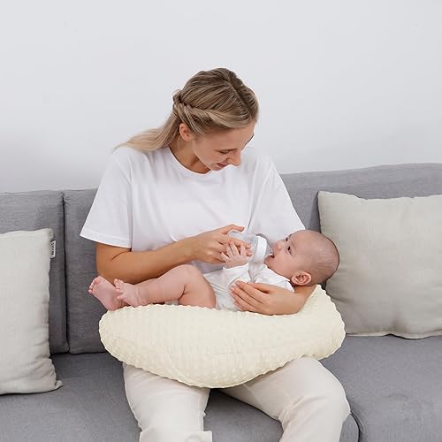 Miniatura 6 de Almohada de lactancia y posicionador con funda Minky, almohada de alimentación mejorada de versión grande para lactancia materna y alimentación con