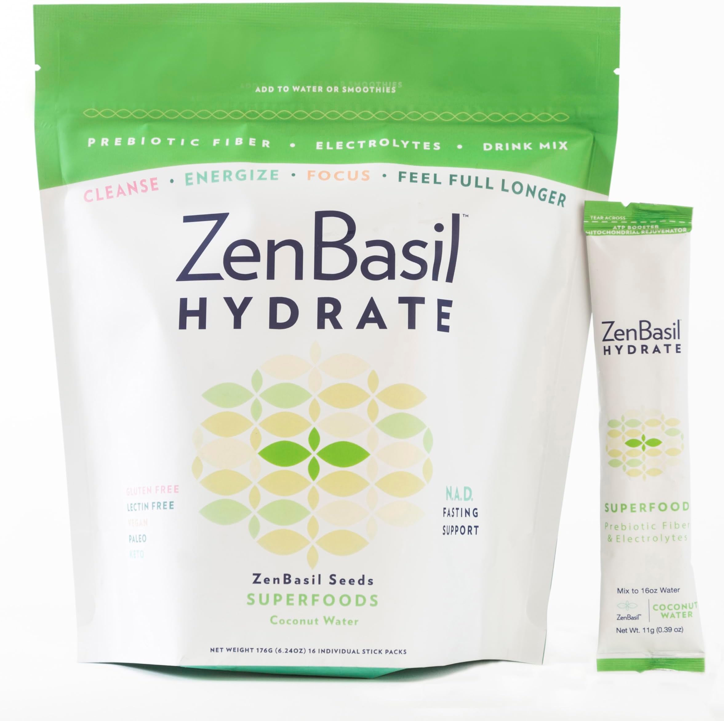 Hydrate – Coconut Water | Sugar-Free Hydration Packets | Fasting Support | Keto, Paleo | 16 Sticks | Cellular Hydration
