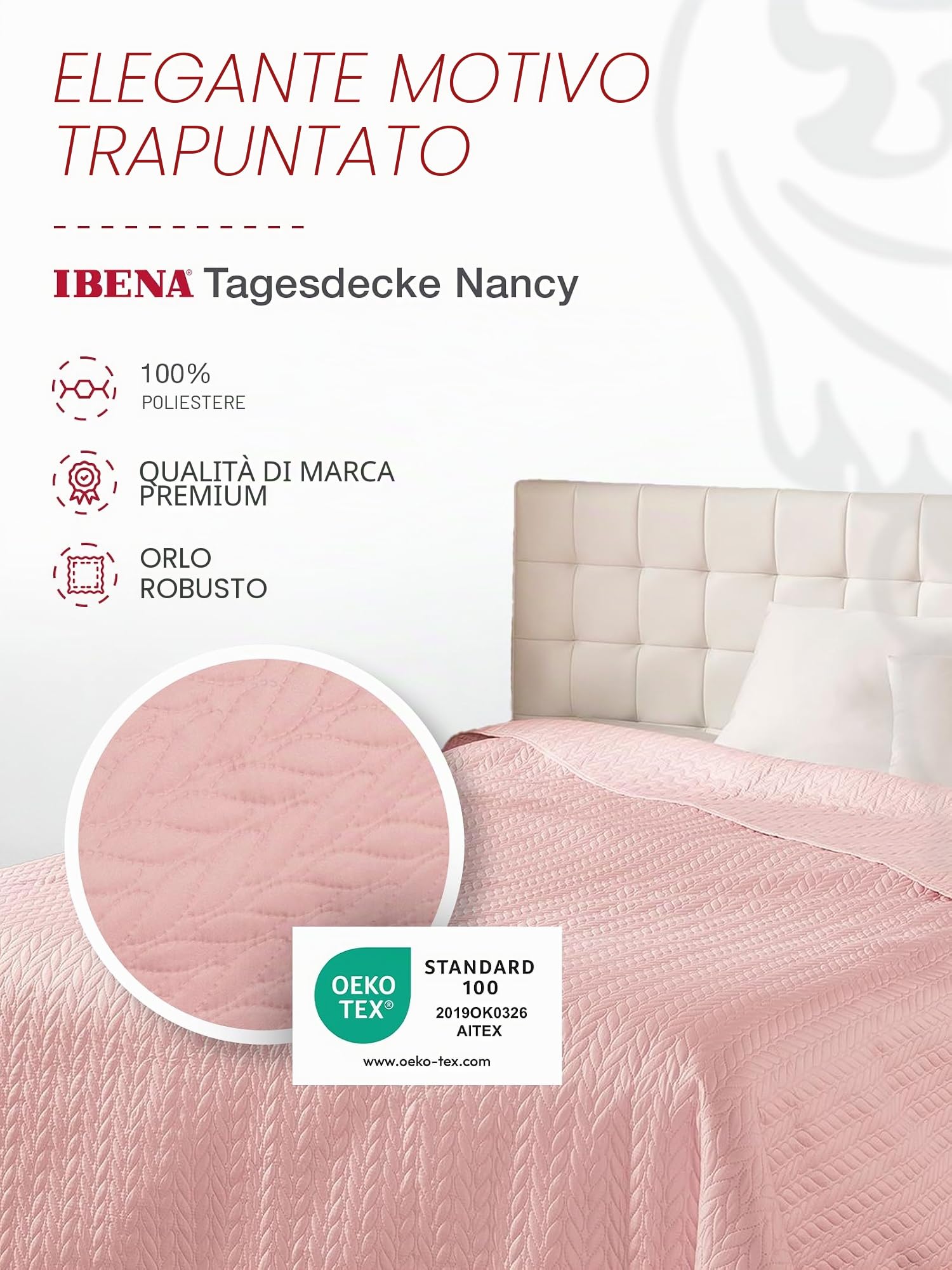 Ibena Nancy - Copriletto 140 x 210 cm, colore: rosa, coperta leggera con motivo a treccia