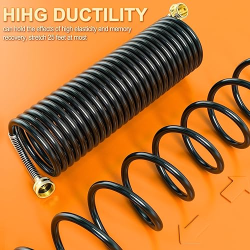 Miniatura 5 de GASHER Manguera de jardín de bobina de 25 pies x 38 pulgadas, manguera de jardín expandible con conector de latón de 34 pulgadas, manguera de riego