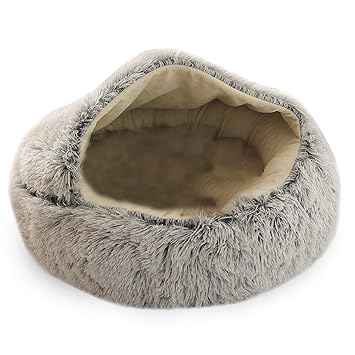 Eryue t Bed Round Soft Plush Bur g Cave Cat Dog Hooded Bed Soft Faux Fur Calming Bed Self-Warming Anti Anxie Cuddler Waterproof Washable Suitable for Small Medium t