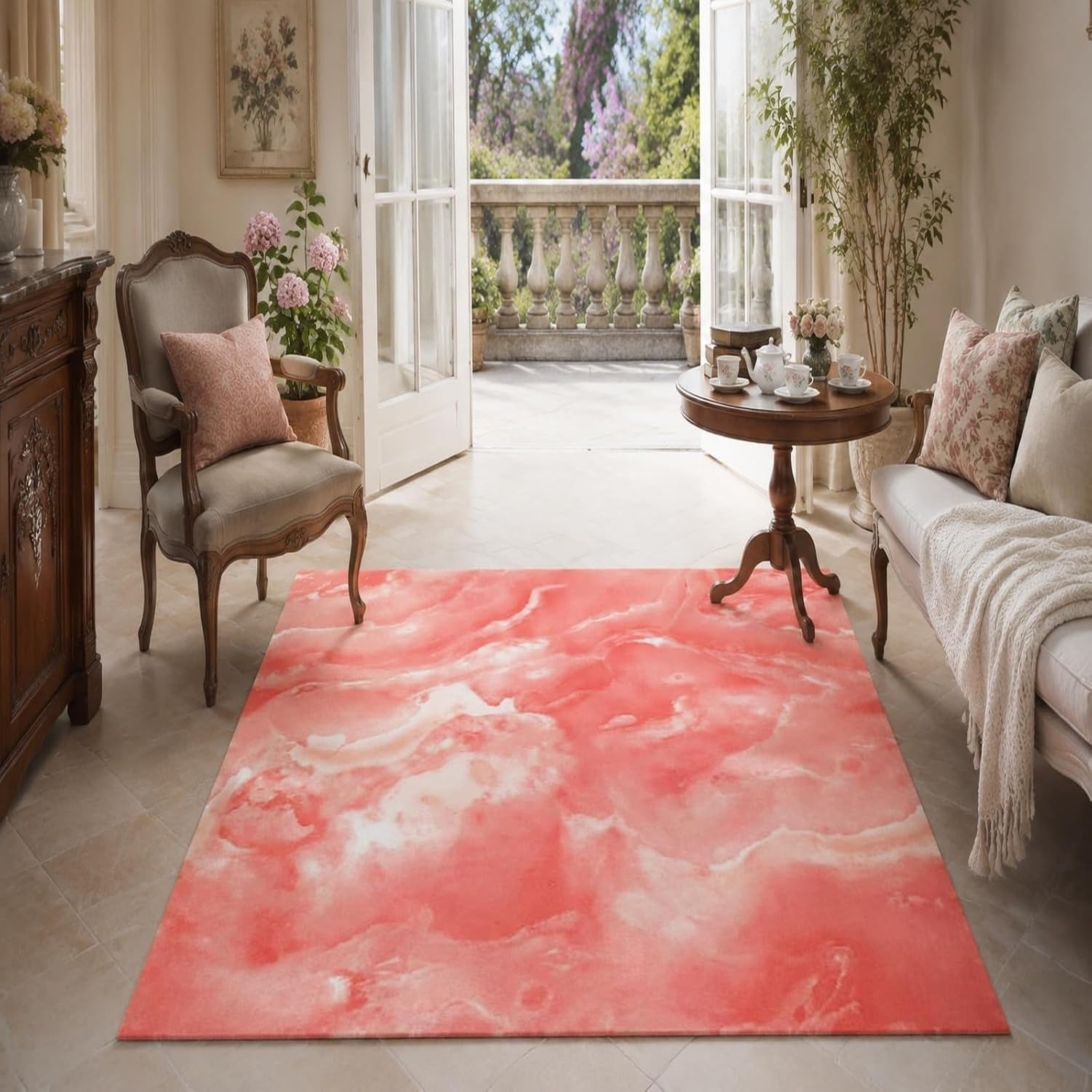 Tapis de Couloir Lavable Abstrait Rose, Rose, 80x150 cm (rectangulaire)