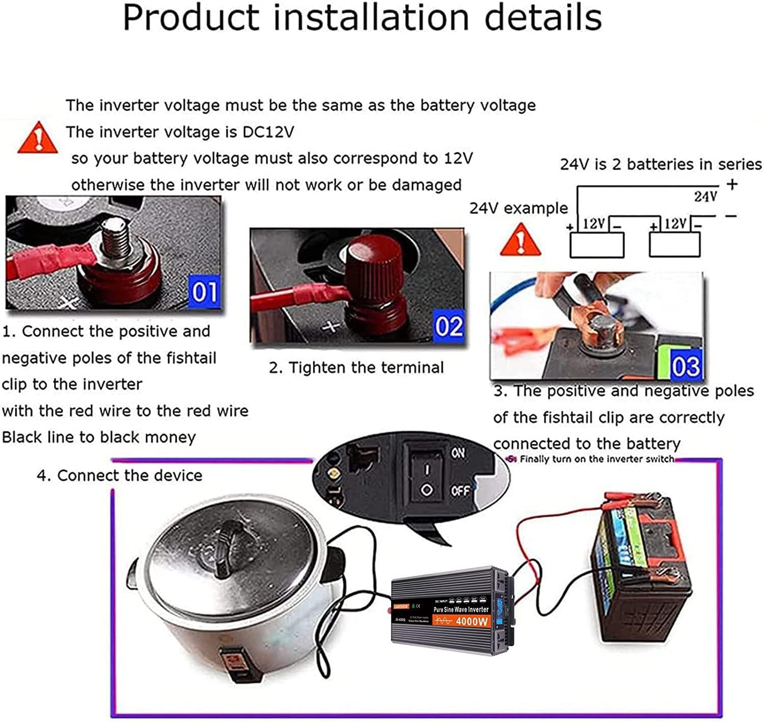 Przetwornica napięcia Pure Sine 3000W 4000W 5000W 6000W Dc 12V/24V/48V/60V do Ac 220v przetwornica napięcia samochodowego, z gniazdami AC wyświetlacz Lcd do ciężarówki Rv samochód podróż łodzią, 400