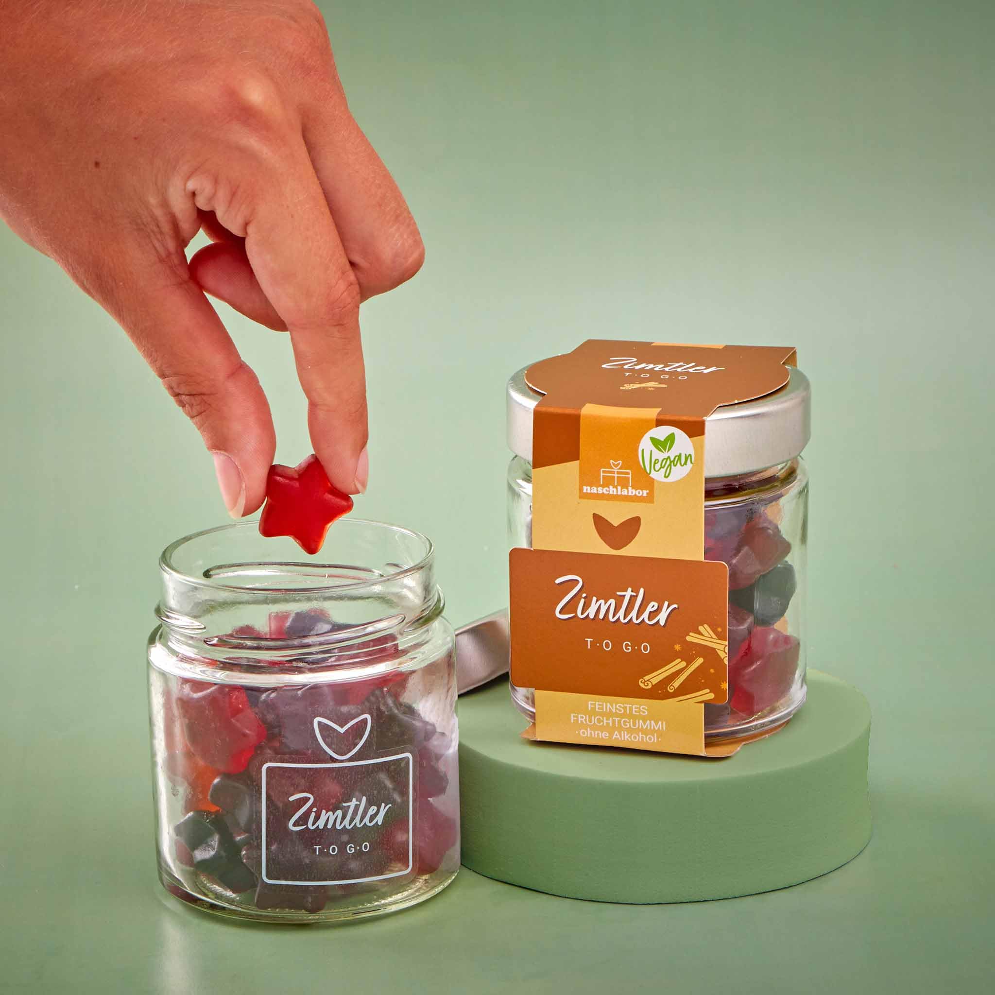 Vegane Zimt Gummibärchen 120g | Alkoholfreie u. hochwertige Weihnachts-Fruchtgummi | Zimtler To Go vegan | süßes, veganes Feinkost-Geschenk zu Weihnachten | Vegane Fruchtgummis in Geschenkglas