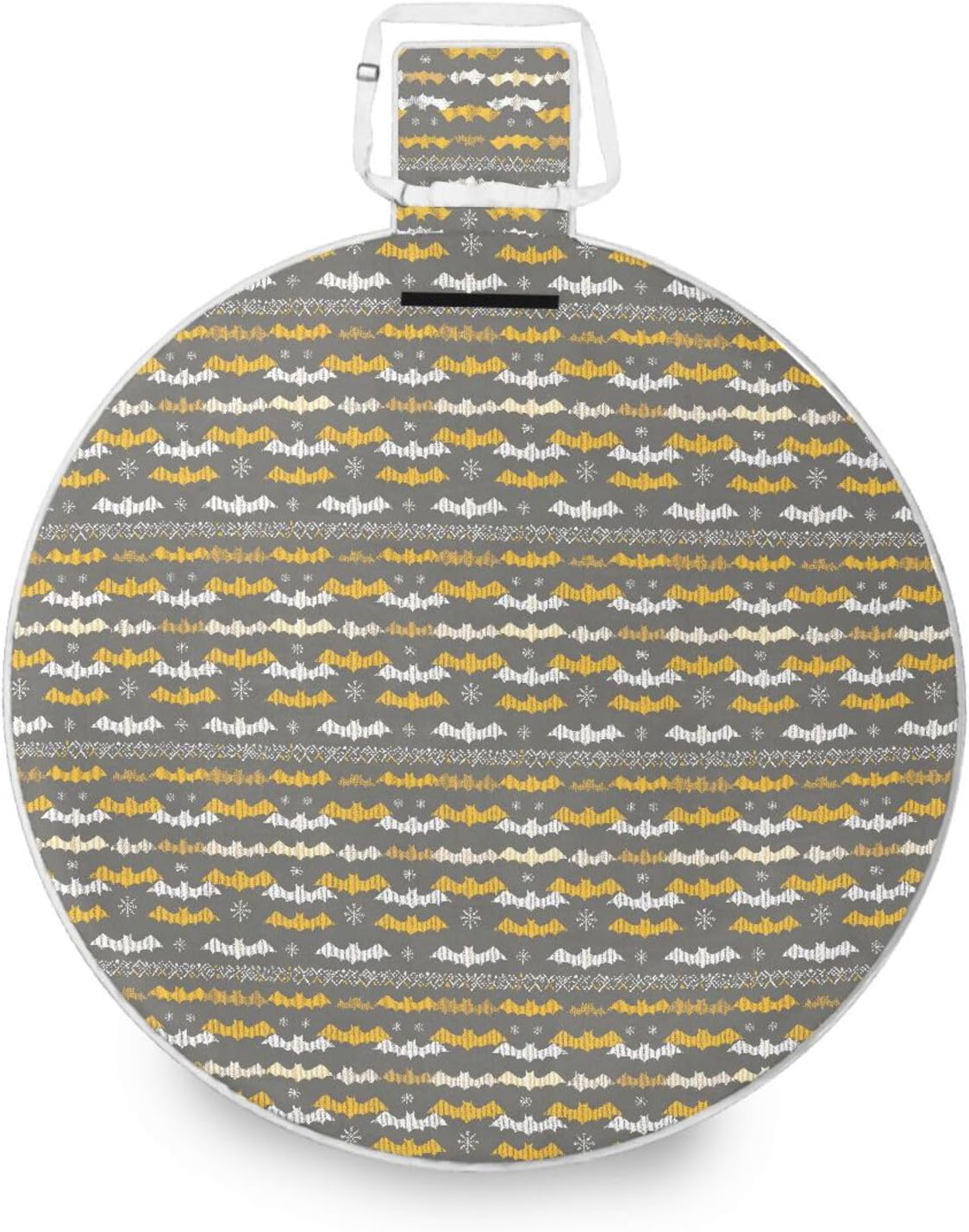 Round Picnic Blanket - Fits 2 Adults, Summer Accessories Portable Packable Picnic Blanket Dual Layer, Sand-Free, Soft Throw Rug 58 in (Bohemian Style Sherpa Bat)