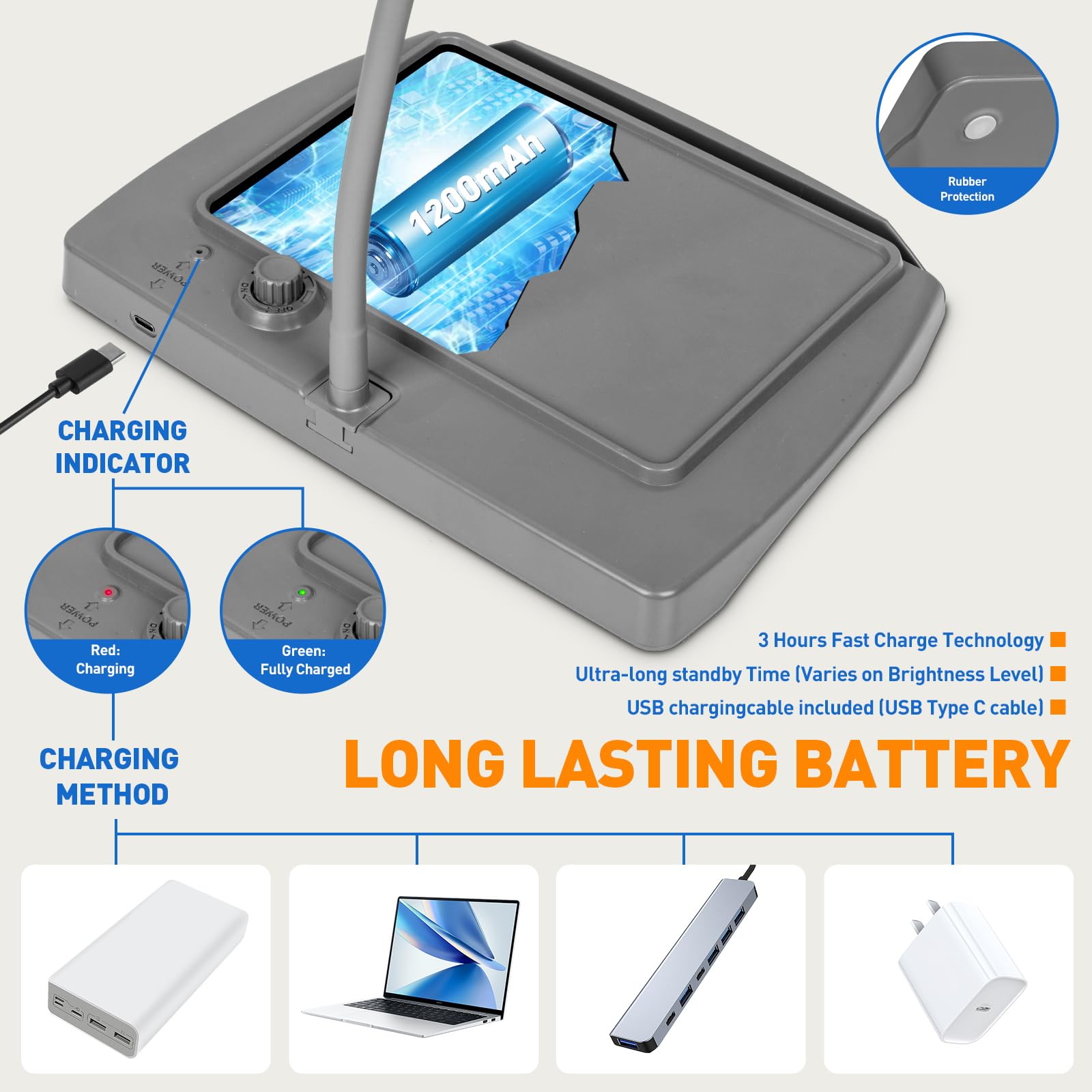 Lupa de página completa recargable de 10 aumentos para lectura, lupa de mano grande de 10.6 x 7.8 pulgadas con luz y soporte, 50 luces LED y lámpara de aumento 3 en 1 de cuello de cisne para