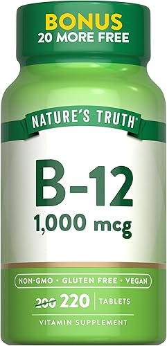 Nature's Truth Tabletas de vitamina B12 | 1000 mcg | 220 unidades | Suplemento vegano, sin OMG y sin gluten