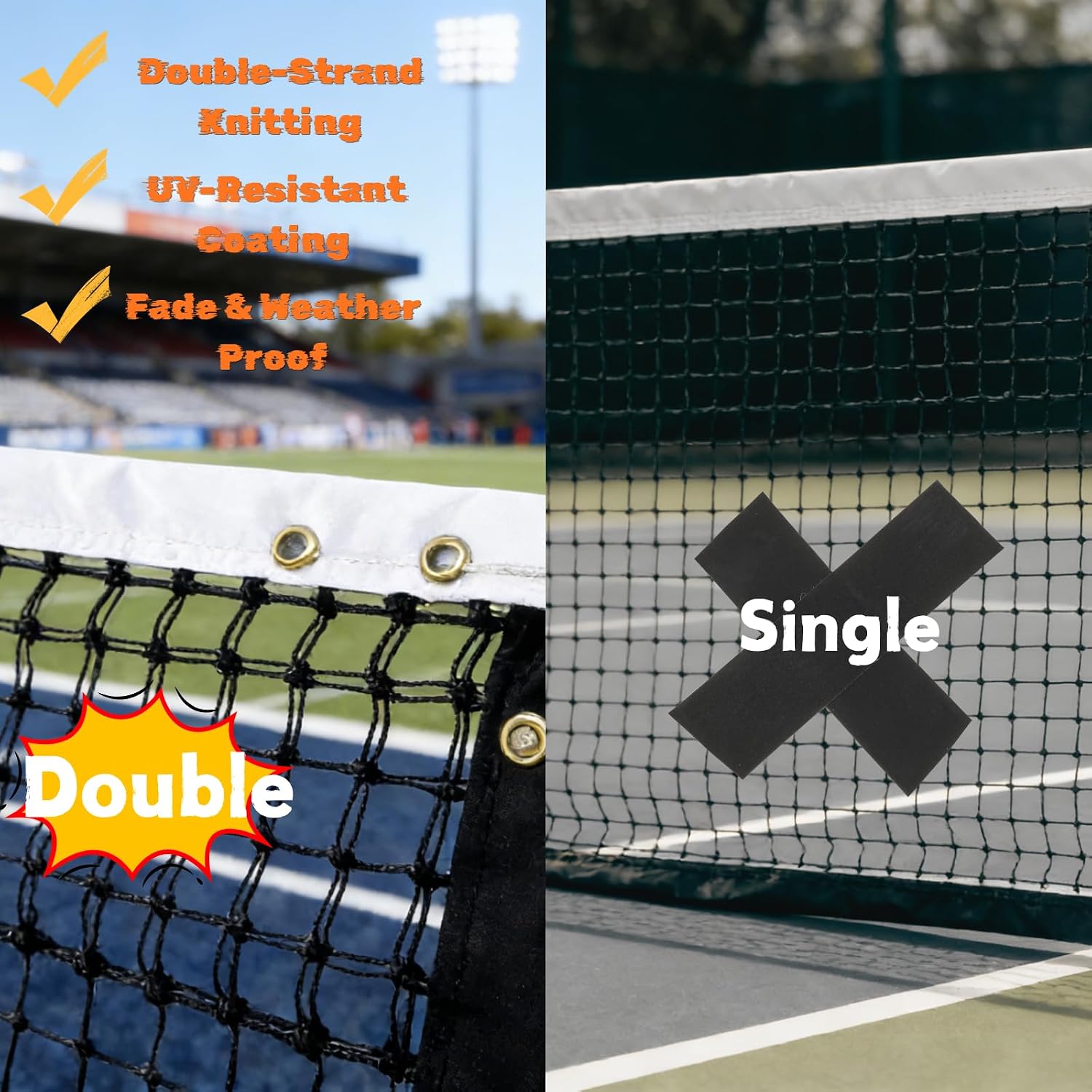 Professional Tennis Net 42ft x 3.5ft Double Layer | Heavy Duty Court Replacement with 5mm Cable & Complete Kit | UV/Waterproof for School, Coaching & Backyard Use
