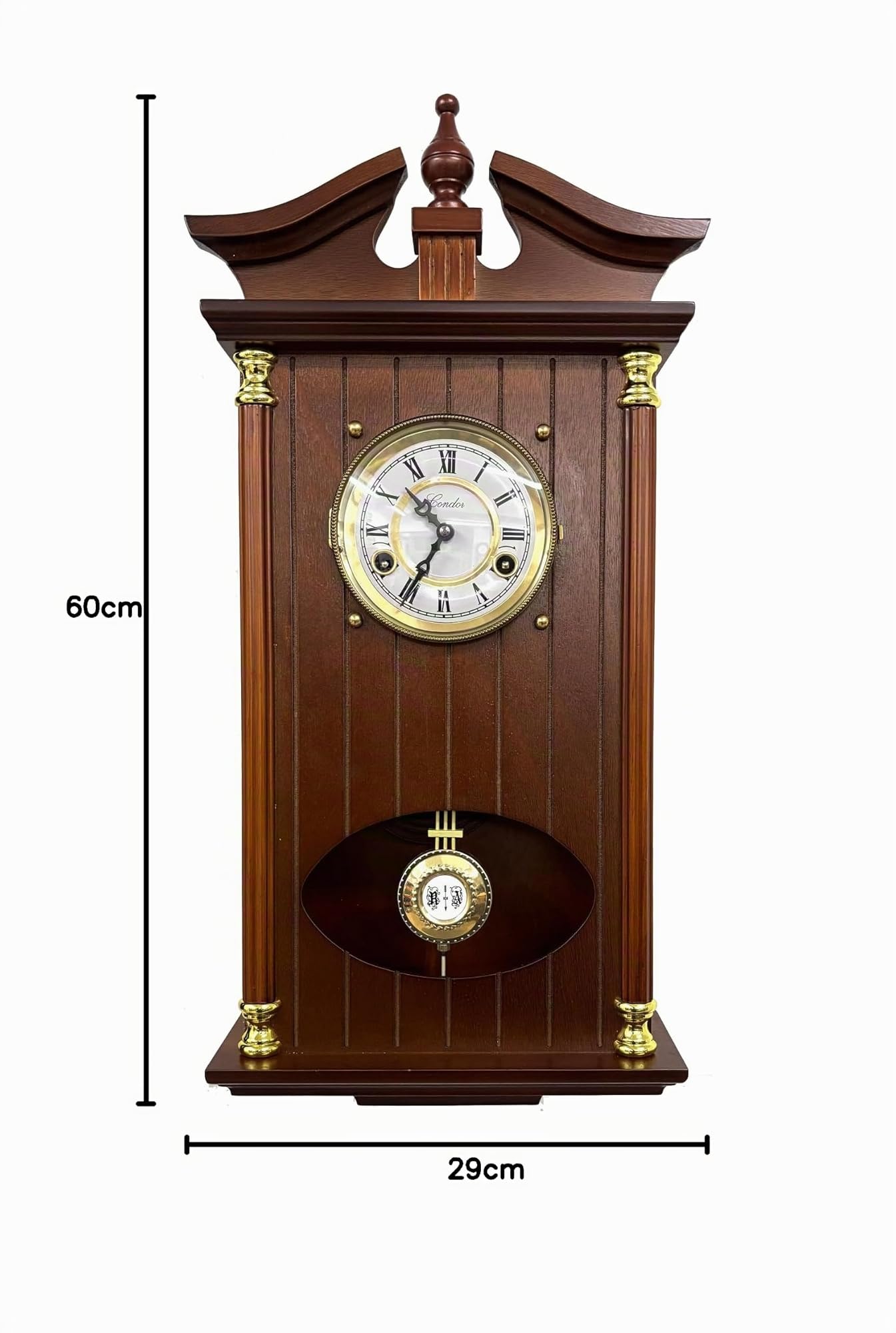 Reloj de Pared de péndulo 60x29x10cm, Reloj mecánico 31 dias, Suena Las Medias y Las Enteras, Espectacular, con Mueble, Sonido Gong