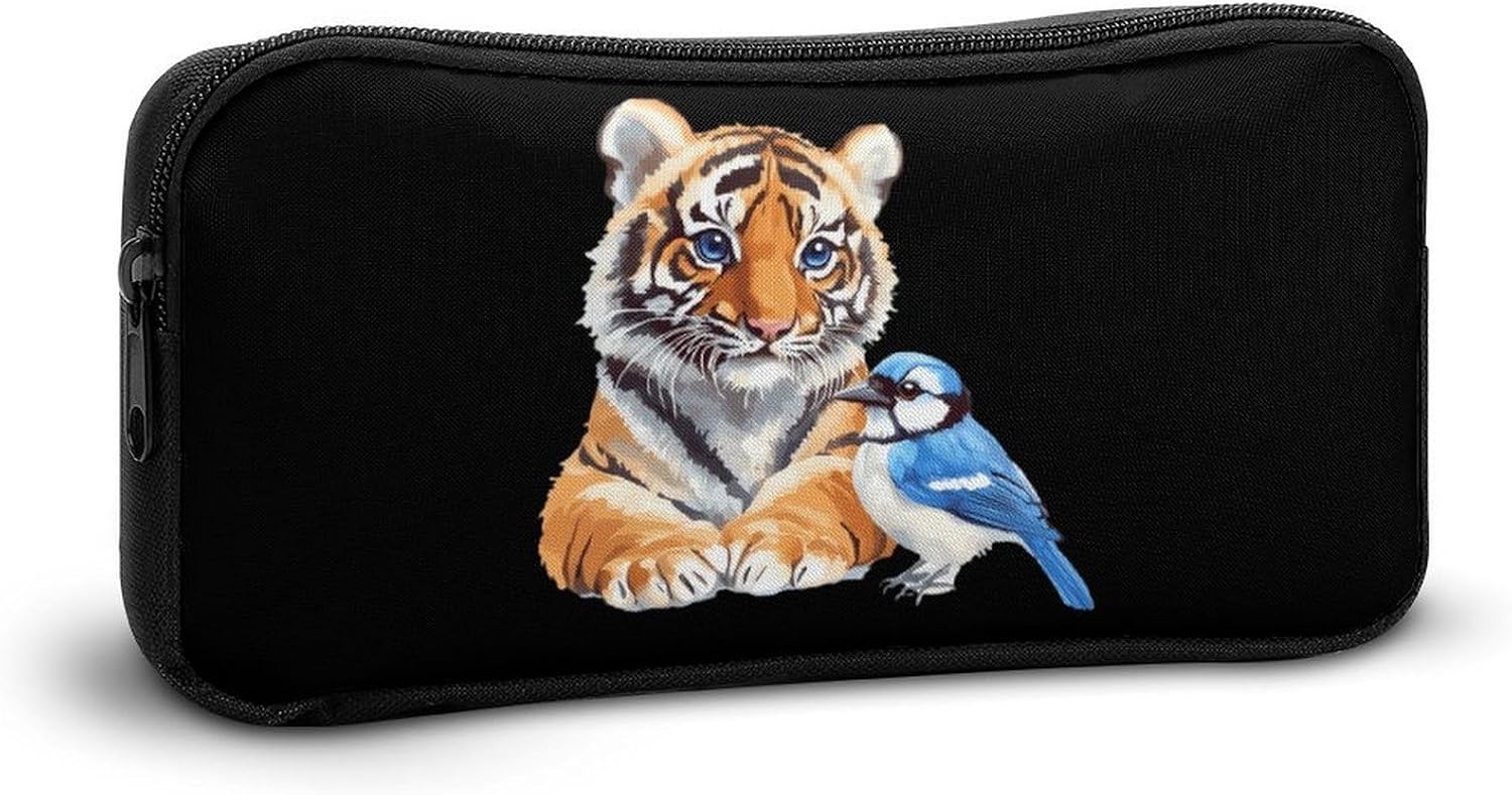 Tiger And Blue Jay Bird Travel Cosmetic Bag Makeup Bag image 5