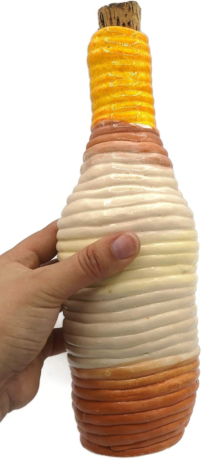 Handmade Ceramic Set of 1 Orange Cetamic Bottle and 2 Glasses, Eclectic Home Decor Accents