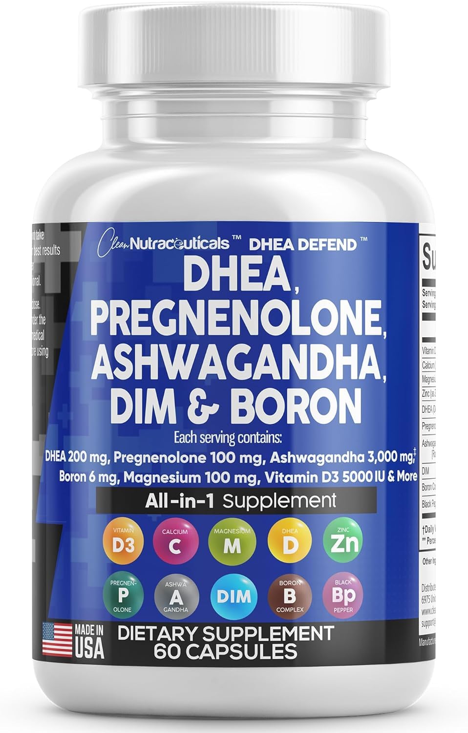 Clean Nutraceuticals DHEA 200mg Supplement Pregnenolone 100mg for Men & Women with DIM Ashwagandha 3000mg Boron 6mg Complex Calcium Magnesium Zinc 50mg Vitamin D3 5000 iu Hormone Support Pills - 60 Ct (B0D4M1W6D4) Amazon Price History, Amazon Price Tracker