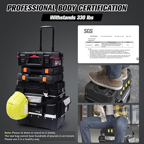 Miniatura 3 de MARUTAI - Bolsa de herramientas rodante de 18 pulgadas con ruedas, organizador de bolsas de herramientas, con mango telescópico y cubierta