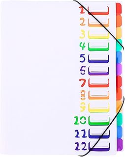 East Leaf ドキュメントファイル ファイルケース フォルダー A4 サイズ対応 レインボー インデックス [ 12インデックス 24ポケット ] 薄型 持ち運び 防水 (白)