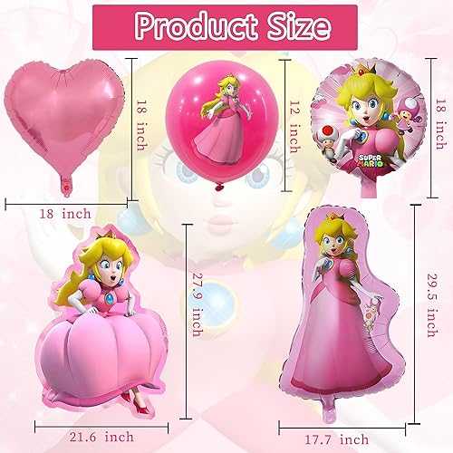 Miniatura 2 de Mario Princess - Decoraciones de durazno gigante, globos de durazno de princesa, juego de globos de aluminio para niñas, suministros de decoración