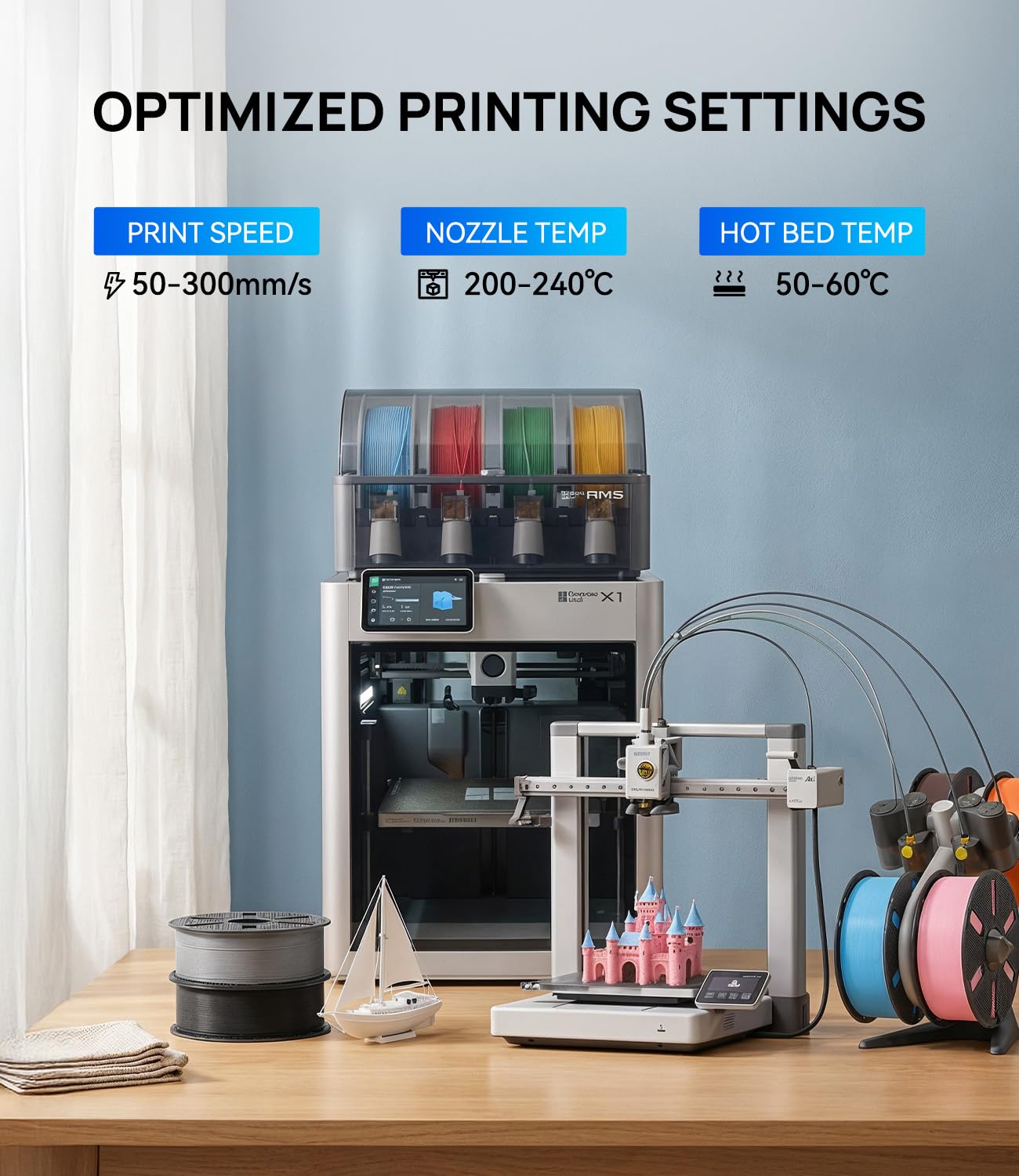 JAYO PLA Filamento 1,75 mm Bundle 4.4KG, Filamento per stampante 3D, Precisione dimensionale +/- 0,02 mm,Filamento ben avvolto, 4 Bobine, Rosso + Blu + Giallo + Arancione