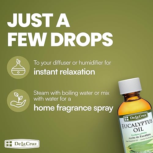 Miniatura 3 de De La Cruz Aceite esencial de eucalipto para aromaterapia para difusor o humidificador, 100% puro eucalipto globulus destilado al vapor, 2 onzas
