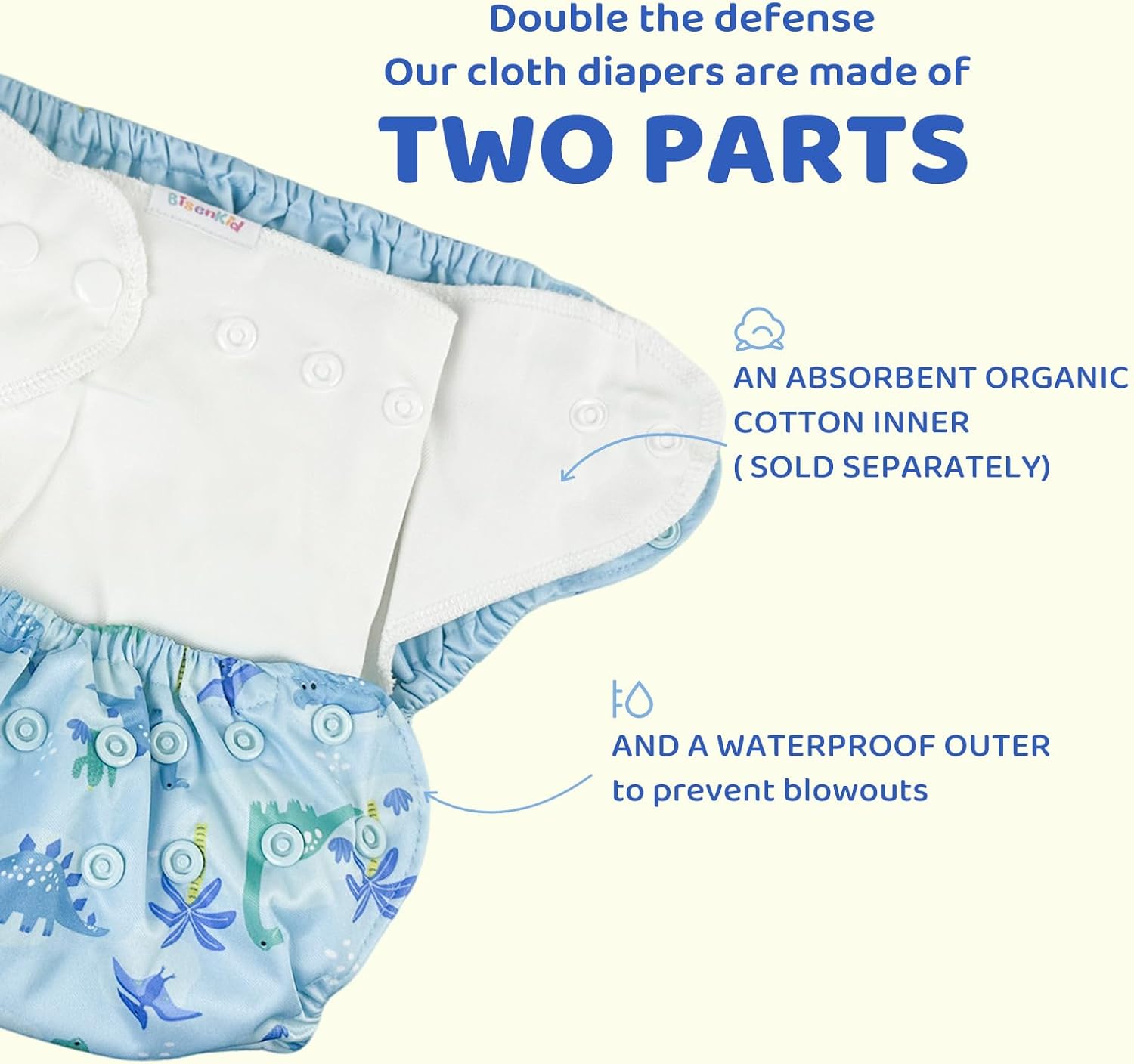 Waterproof Cloth Diaper Cover Reusable Swim Diaper - Adjustable Outer Shell Over an Absorbent Inner Layer to Prevent Urine Blowouts - Outer Flower, Size 1 (7-17lbs) - Image 3