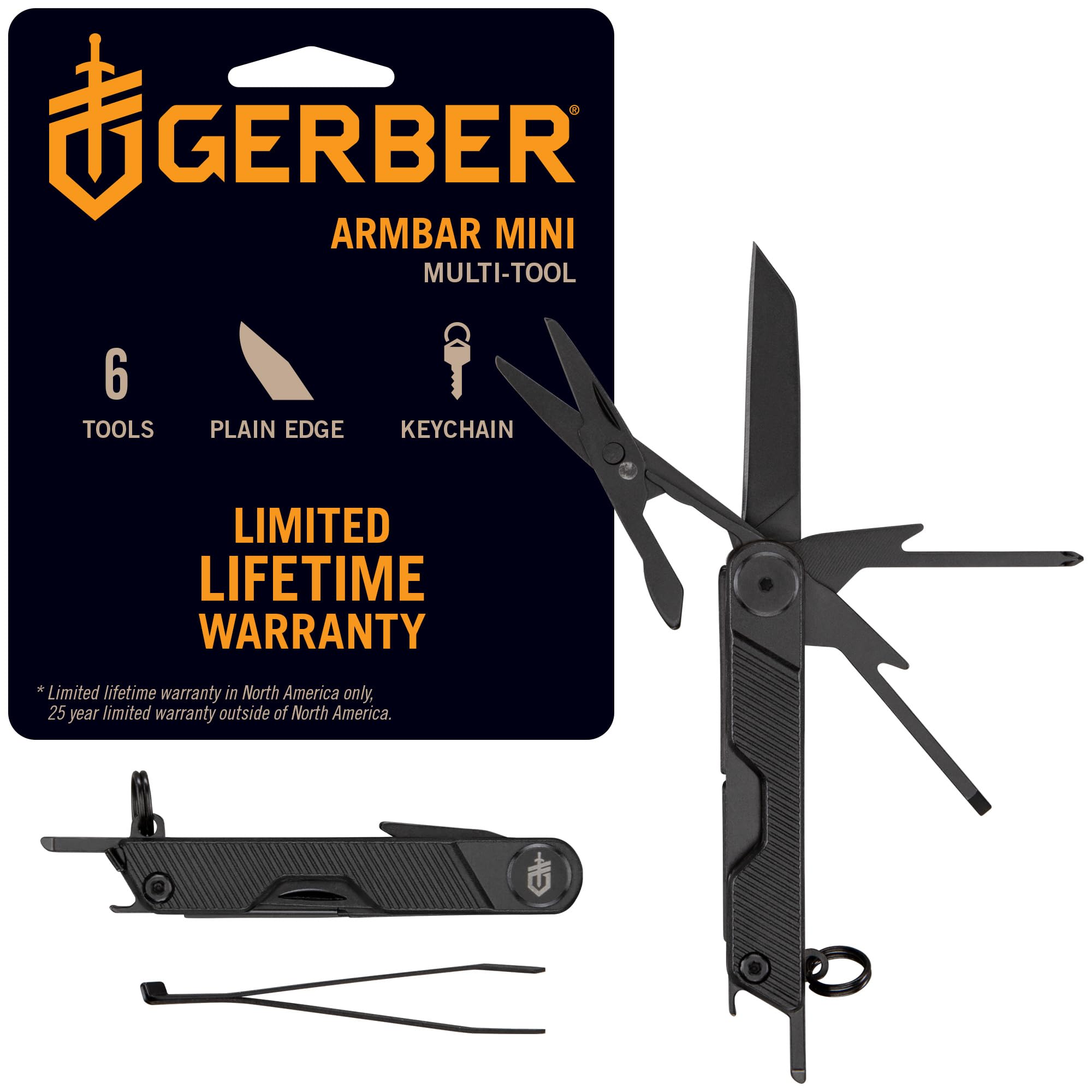 Gear Armbar Mini - 8-in1 Travel Multitool with Package Opener, Screwdriver & Scissors - EDC Adventure Gear for Camping, Hiking & Outdoor - Compact Utility Tool - Black