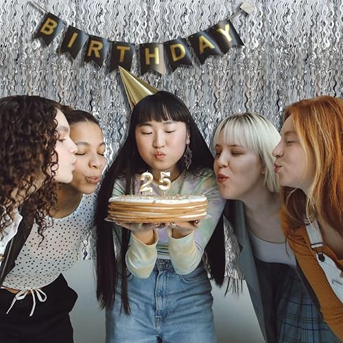 Vista 33 de Cortina cuadrada de oropel para fiesta, 5 cortinas de flecos de papel de aluminio con purpurina, decoración de fiesta, fondo negro para cabina