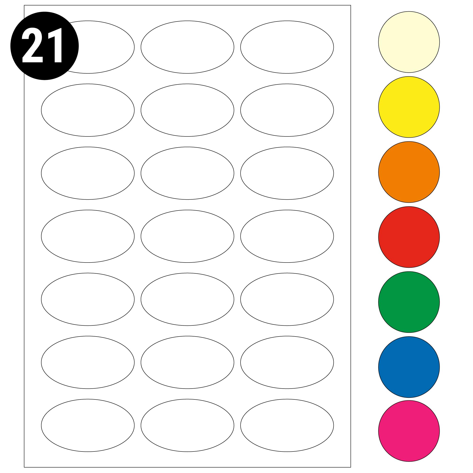 L&B Colour Range - Oval Labels – 3 Sizes & 7 Vibrant Colors – A4 Sheet – Compatible with Laser & Inkjet Printers (White, 21 Labels Per Sheet - 500 Sheets)