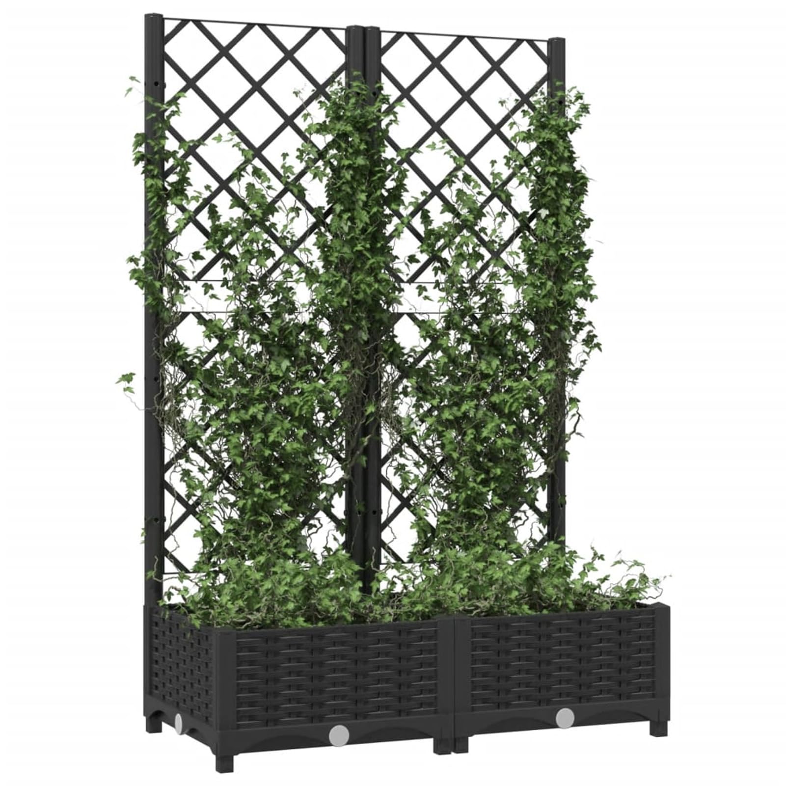 Gecheer Planter Box with Trellis Trough Planter with Topped Trellis, Rectangular Flowerpot With Lattice, Flower Raised Bed Black 80x40x121.5 cm PP