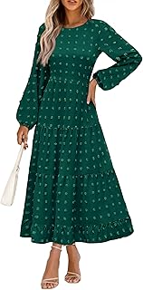 Women's Fall Spring Elegant Long Sleeve Maxi Dress Swiss Dot A Line Flowy Casual Holiday Party Going Out Dresses - Buy now