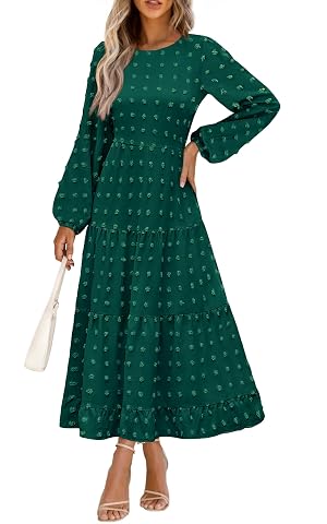 PRETTYGARDEN Womens Fall Spring Elegant Long Sleeve Maxi Dress Swiss Dot A Line Flowy Casual Holiday Party Going