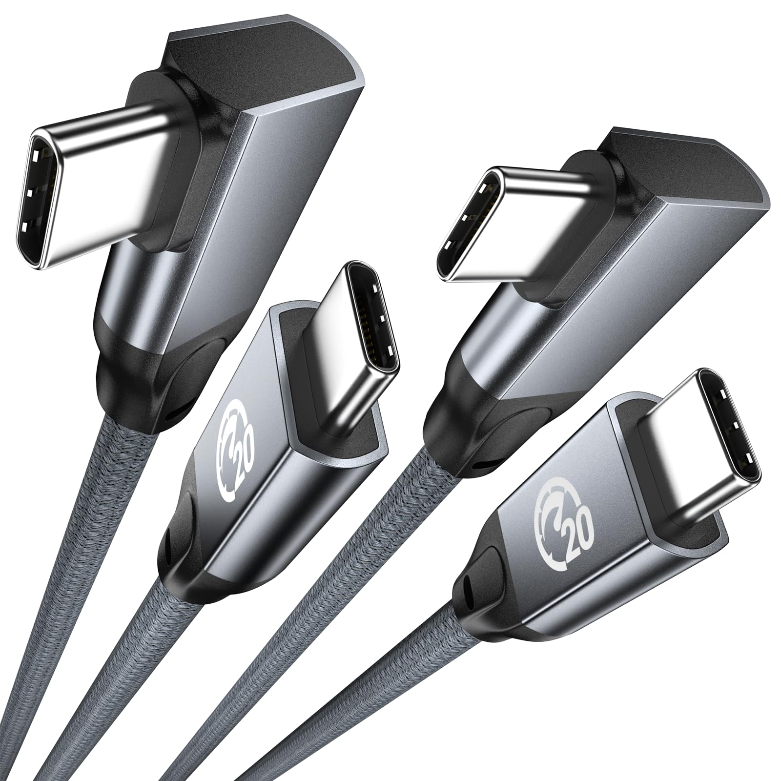 UseBean USB C to USB C Cable 100W 10ft(2 Pack), Right Angle USB 3.2 Gen2x2 20Gbps Data Transfer&PD Fast Charging,4K60Hz Video Monitor Type-C Cord,for