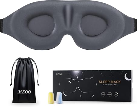 MZOO Luxury Sleep Eye Mask for Side Sleeper Men Women, Zero Eye Pressure 3D Sleeping Mask, Light Blocking Patented Design Night Blindfold, Soft Eye Shade Cover for Travel, Grey