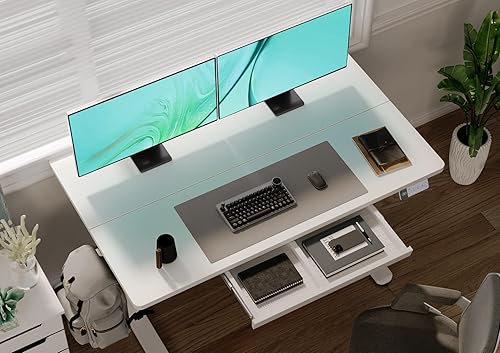 Miniatura 2 de Claiks Standing Desk with Drawers, 48x24 Inch Electric Stand Up Desk, White Adjustable Height Sit Stand Computer Workstation, White Blanco