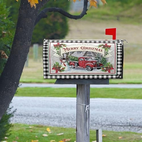 Miniatura 9 de Funda magnética para buzón de camión de Navidad, tamaño grande, diseño de muñeco de nieve de invierno, a cuadros, tamaño estándar, para jardín,
